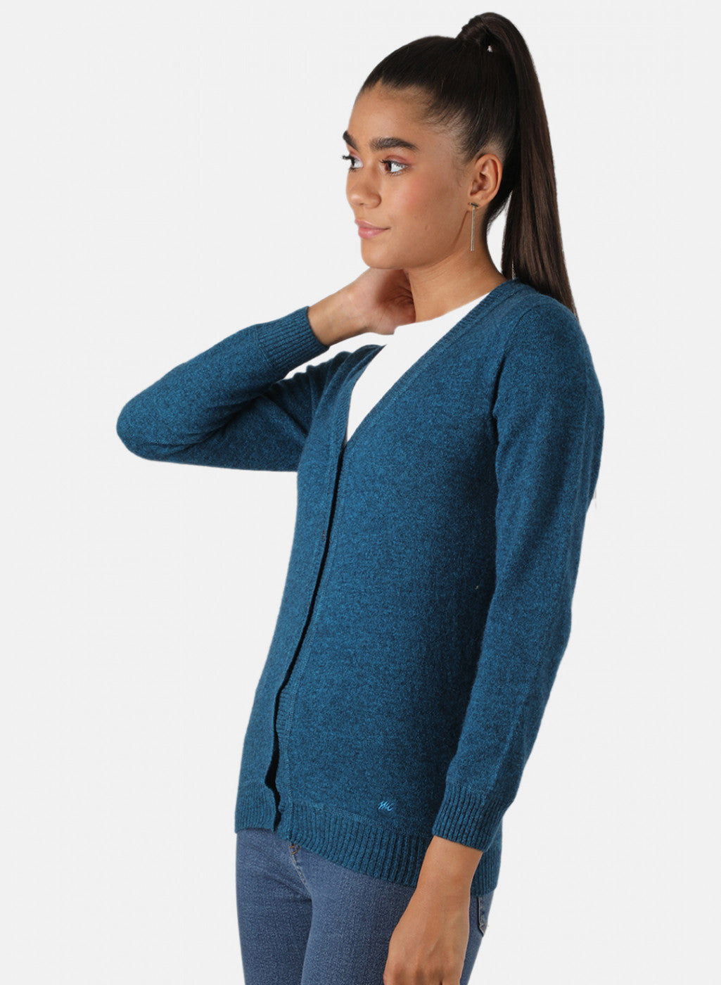 Women Blue Solid Cardigan