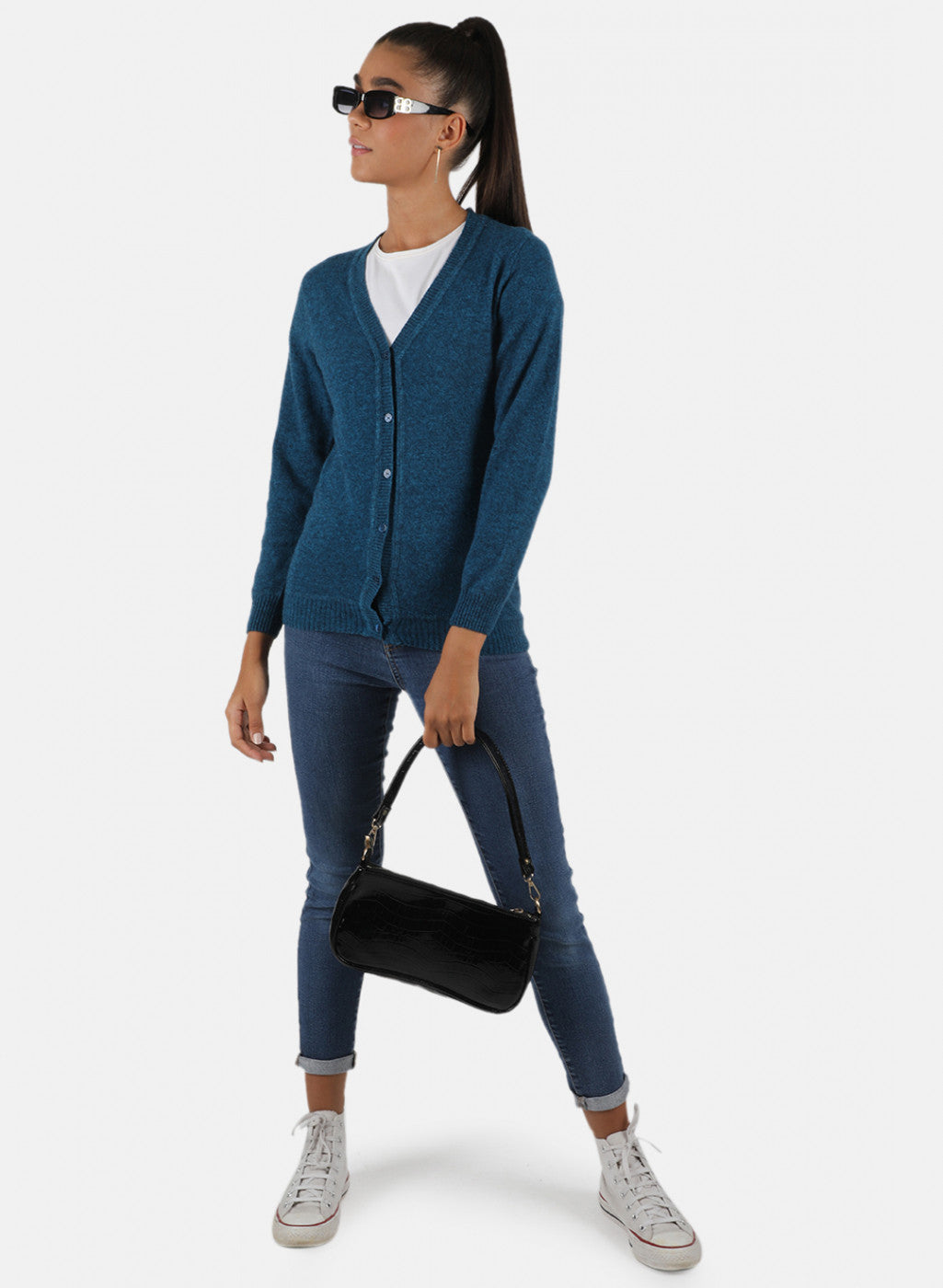 Women Blue Solid Cardigan