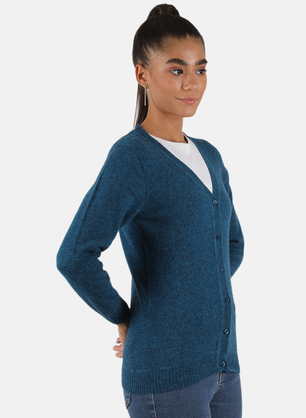 Women Blue Solid Cardigan