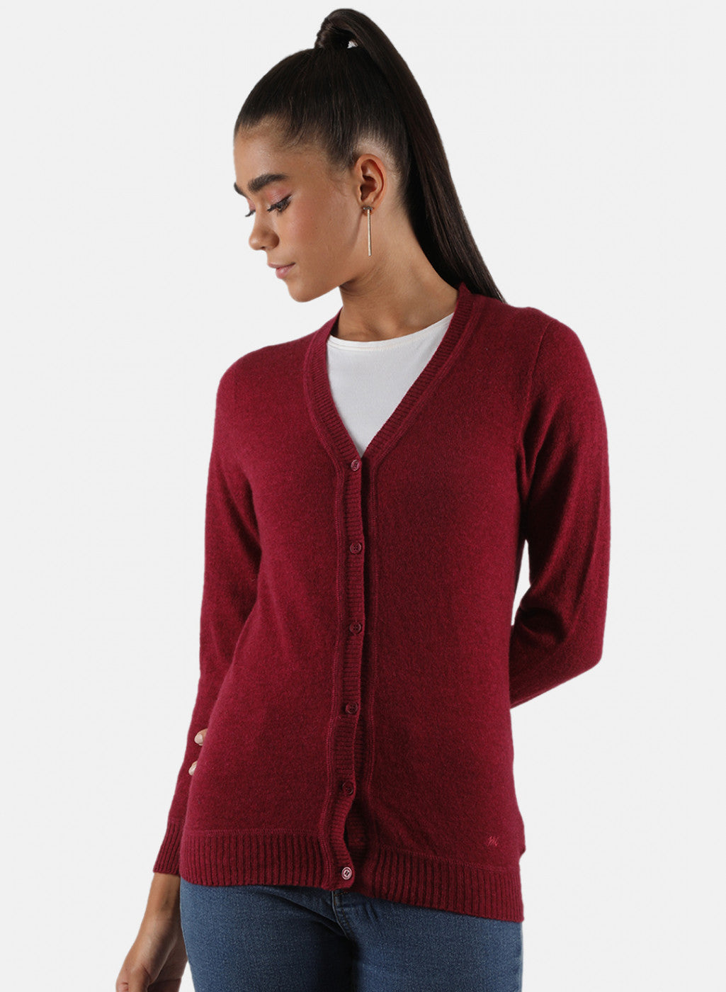 Women Red Solid Cardigan