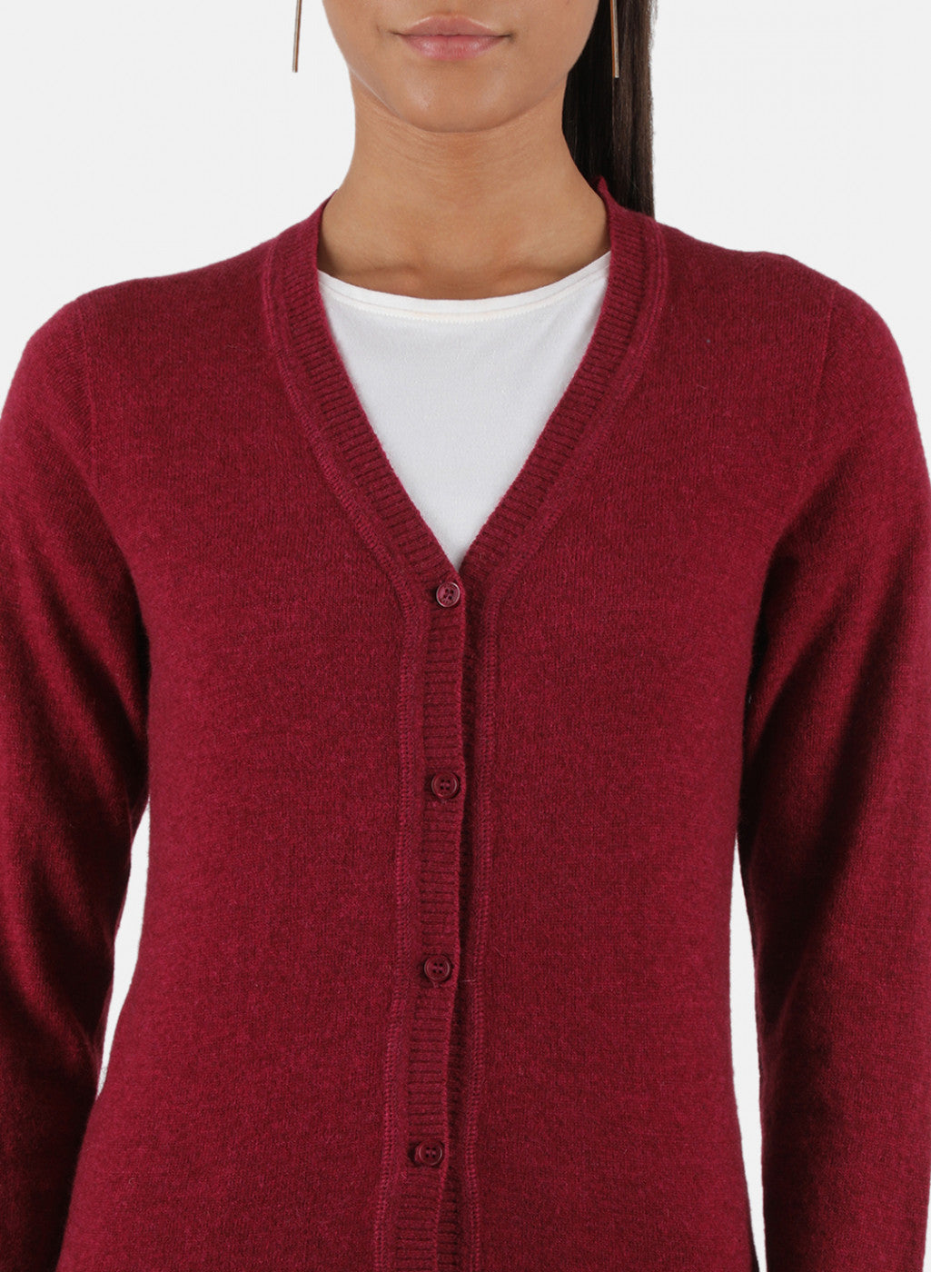 Women Red Solid Cardigan