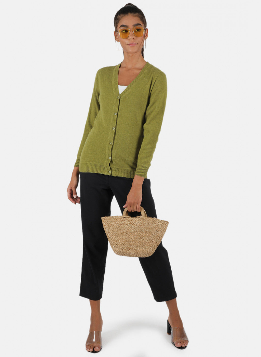 Women Green Solid Cardigan