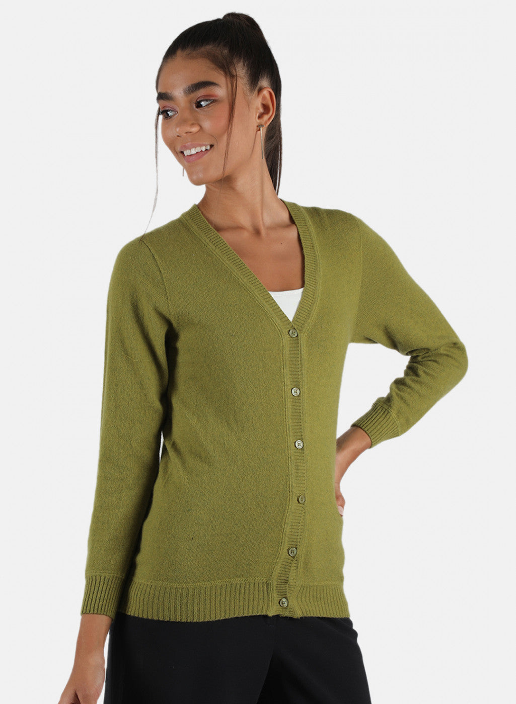 Women Green Solid Cardigan