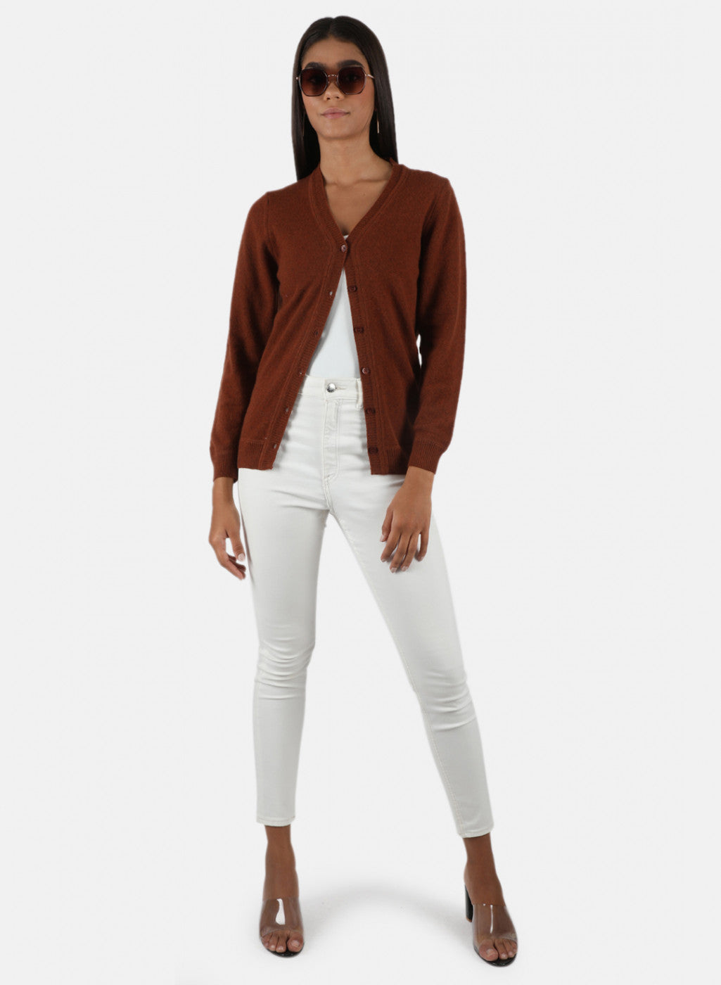 Women Brown Solid Cardigan