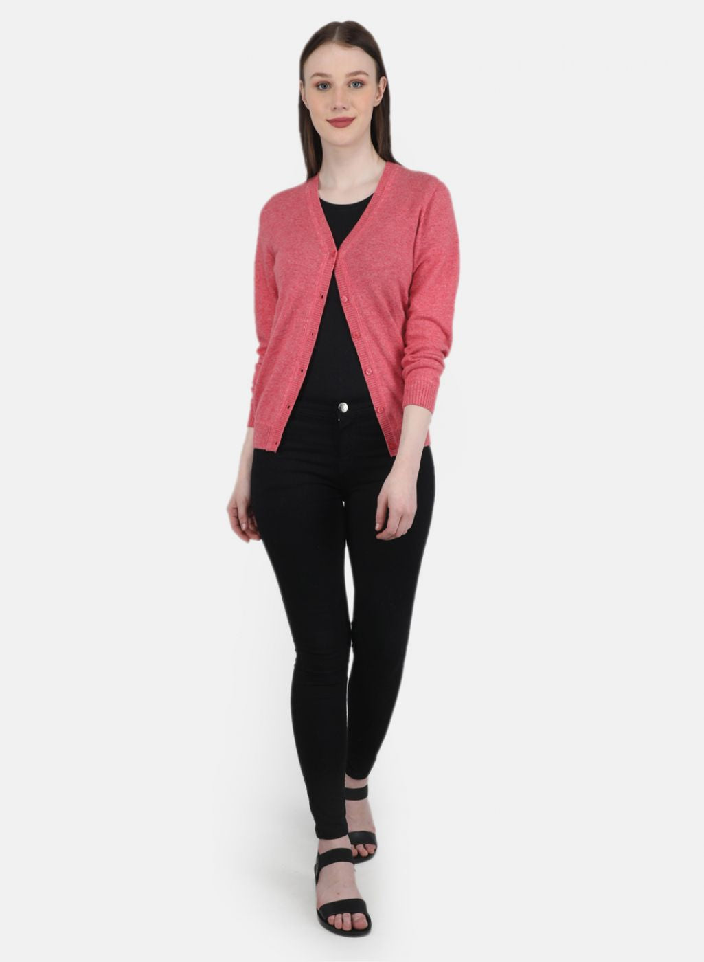 Women Pink Solid Cardigan