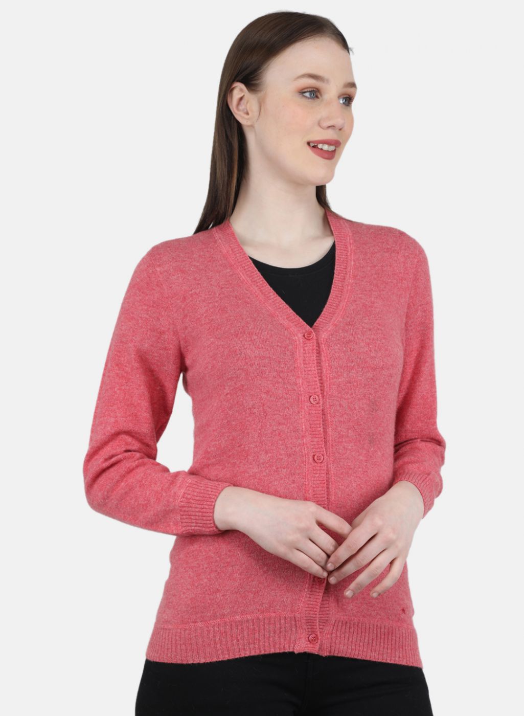 Women Pink Solid Cardigan