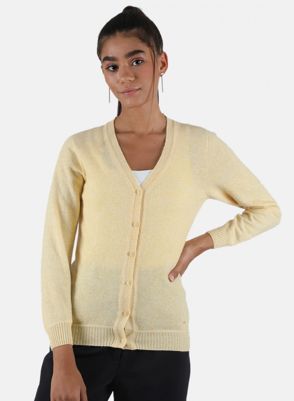 Women Yellow Solid Cardigan