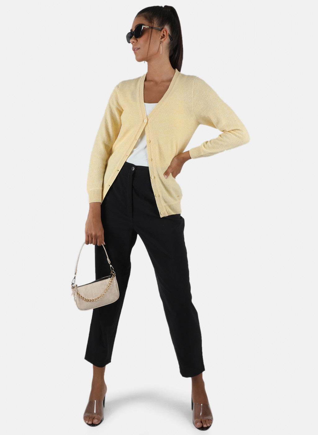 Women Yellow Solid Cardigan