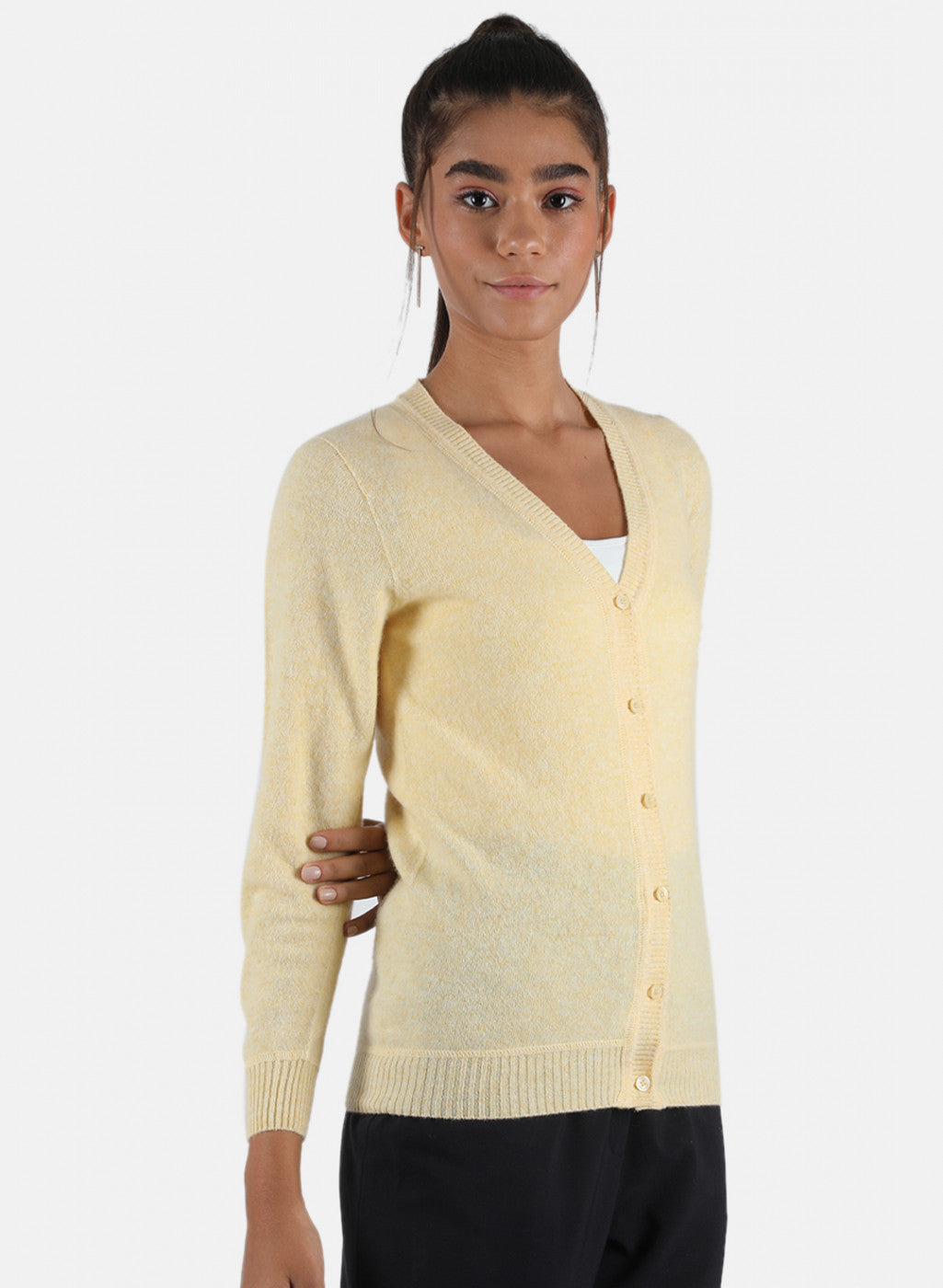 Women Yellow Solid Cardigan