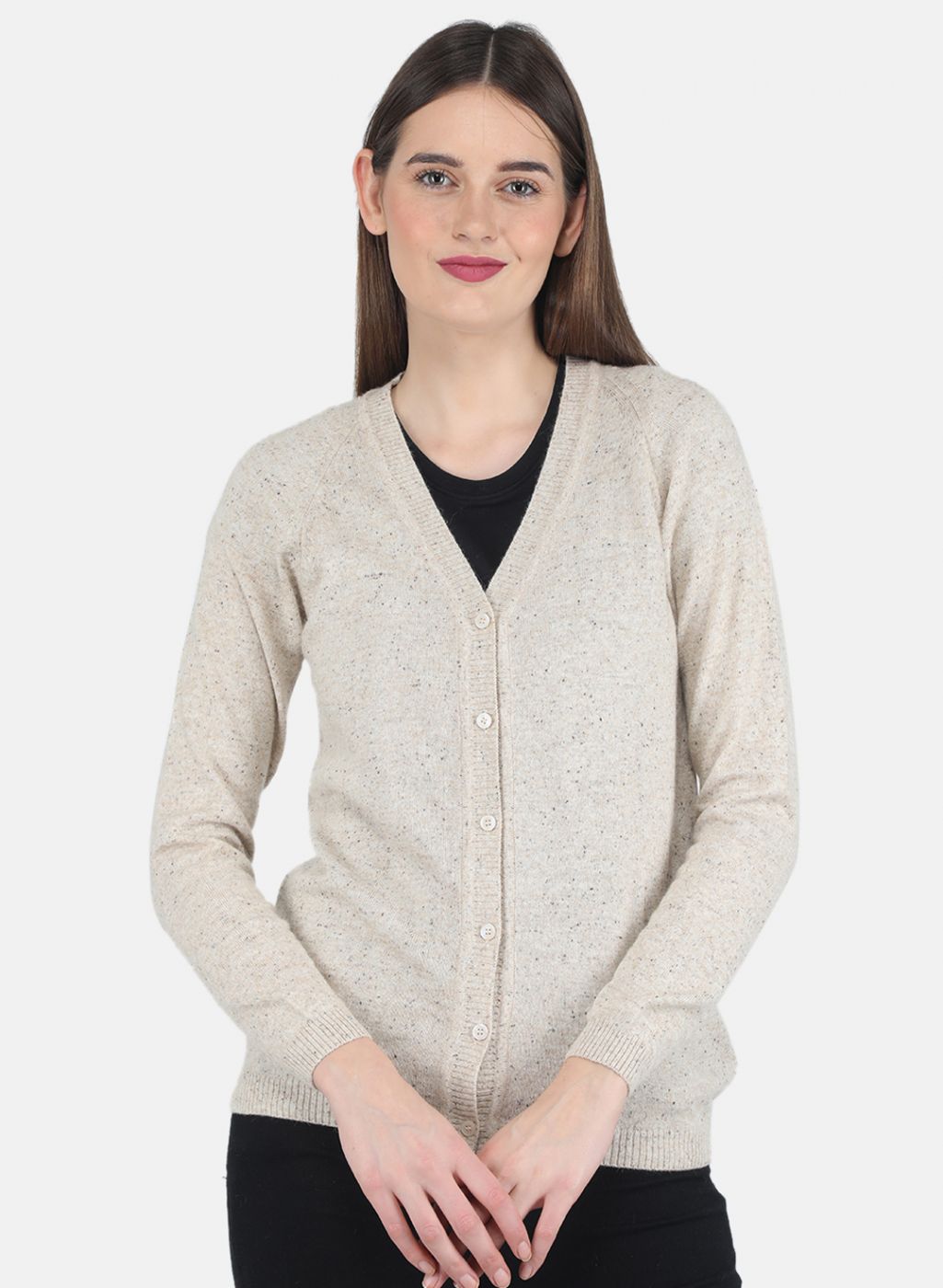 Women Beige Solid Cardigan