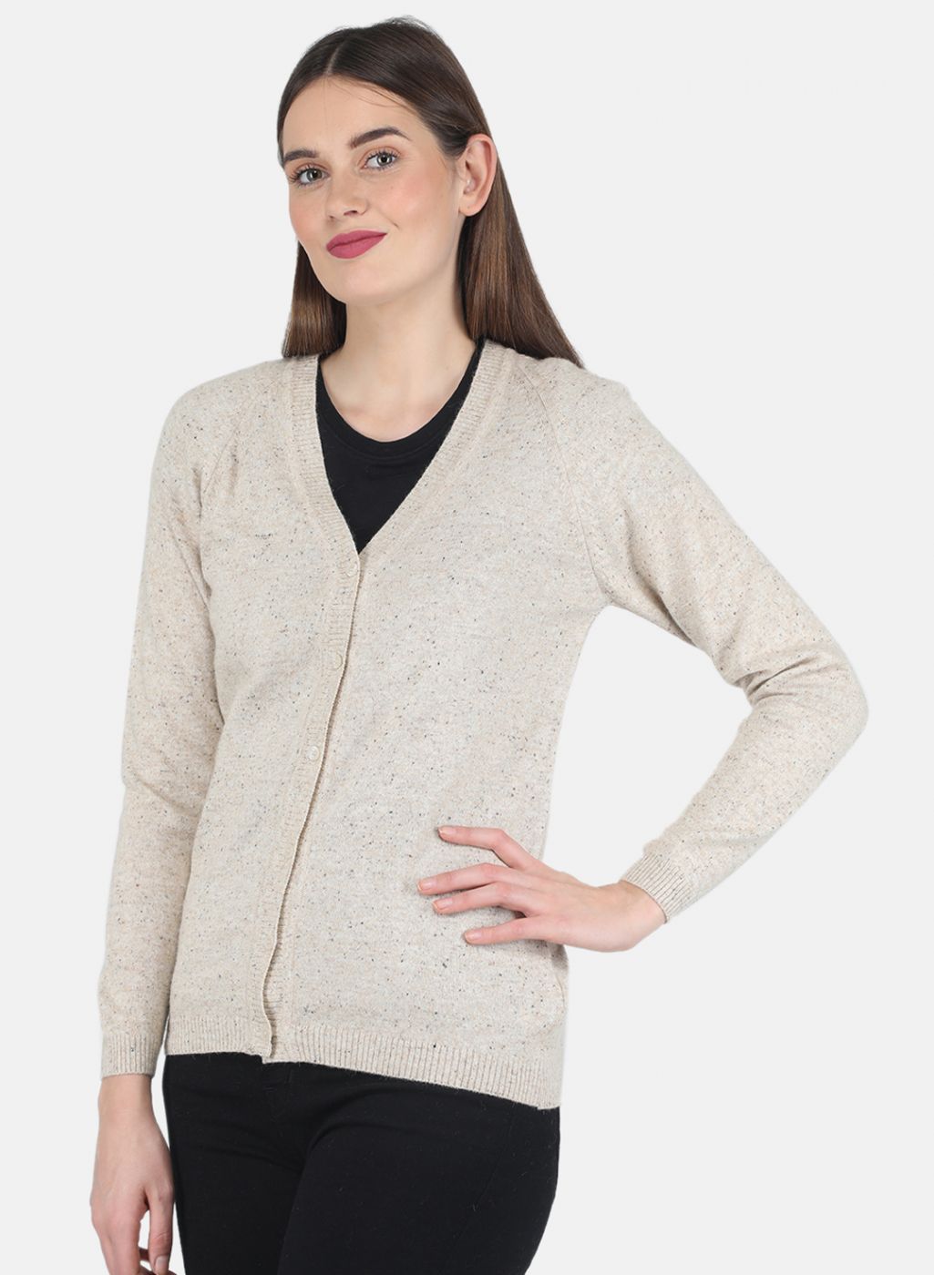 Women Beige Solid Cardigan