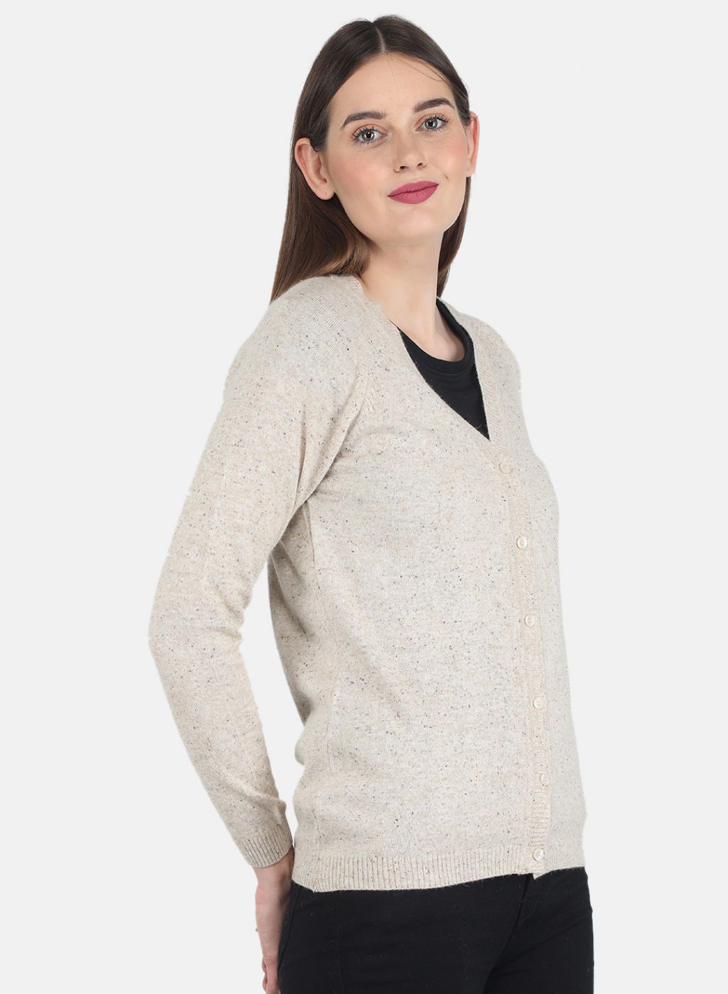 Women Beige Solid Cardigan