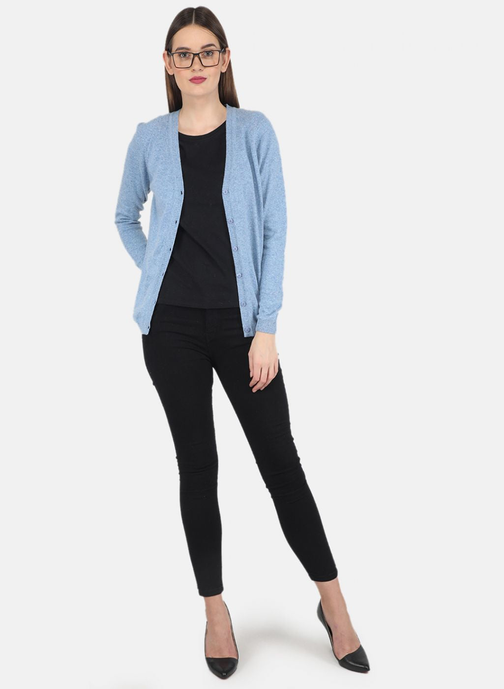 Women Blue Solid Cardigan