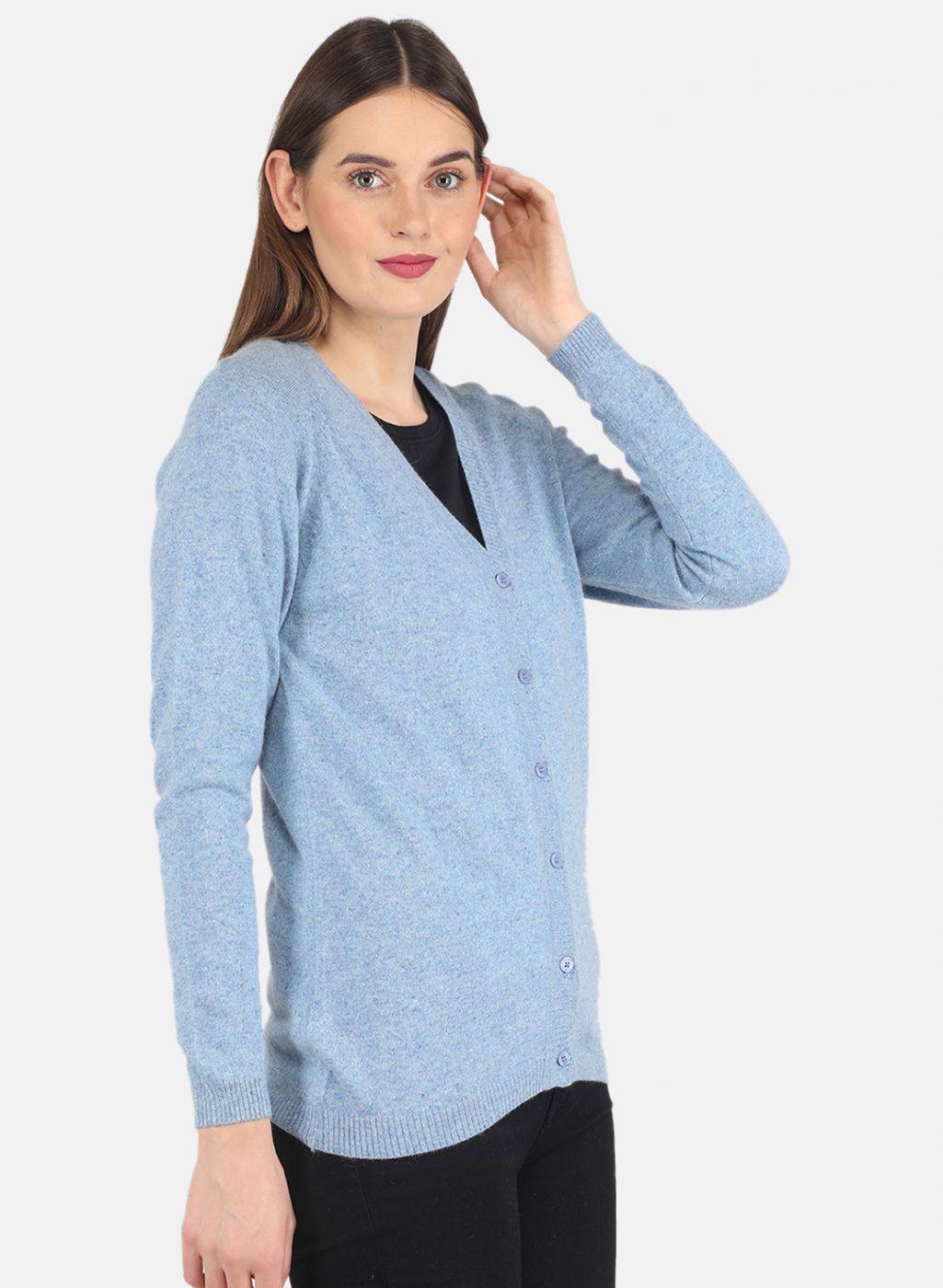 Women Blue Solid Cardigan