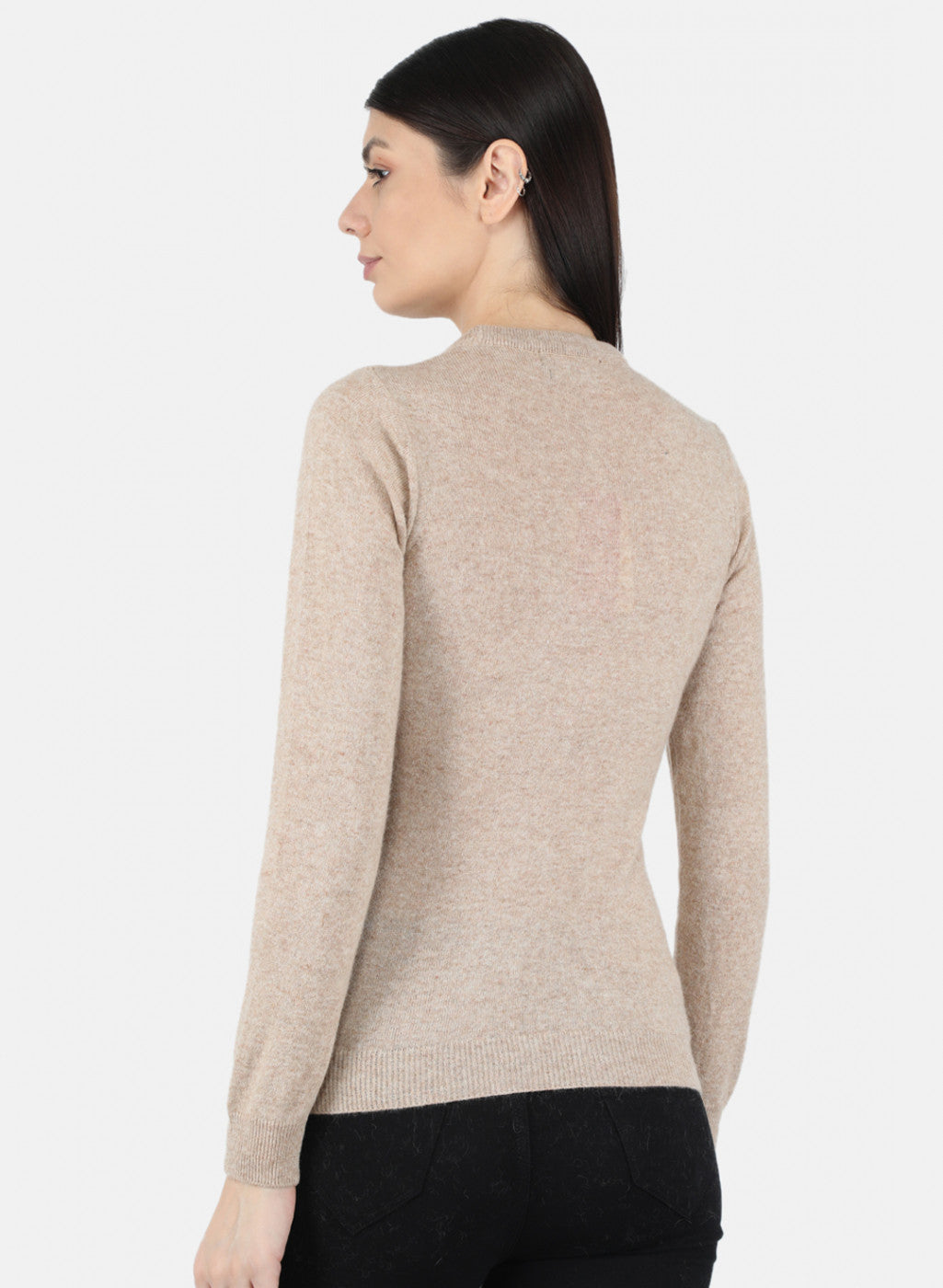 Women Beige Solid Winter Top