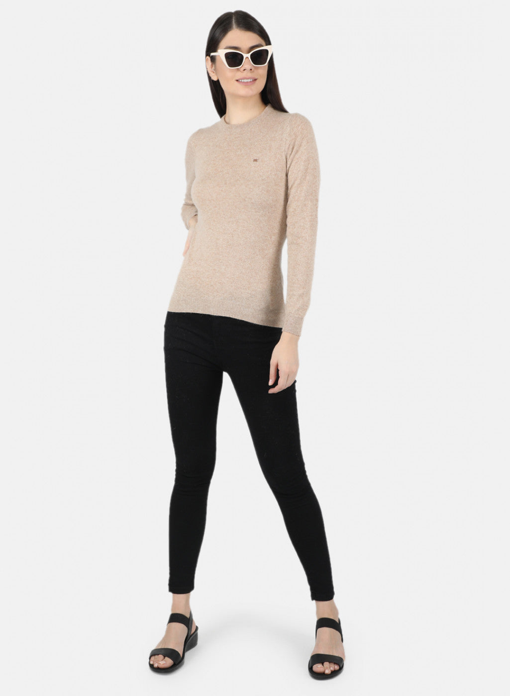 Women Beige Solid Winter Top