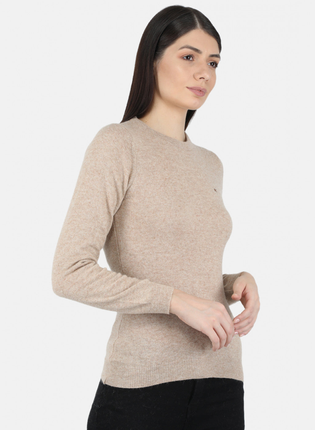 Women Beige Solid Winter Top