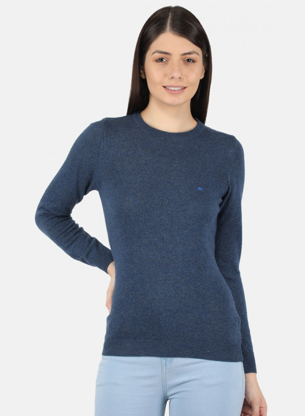 Women Blue Solid Winter Top