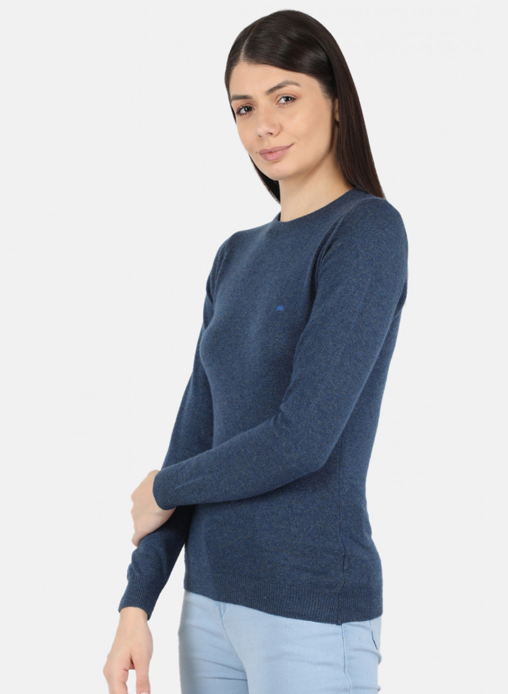 Women Blue Solid Winter Top