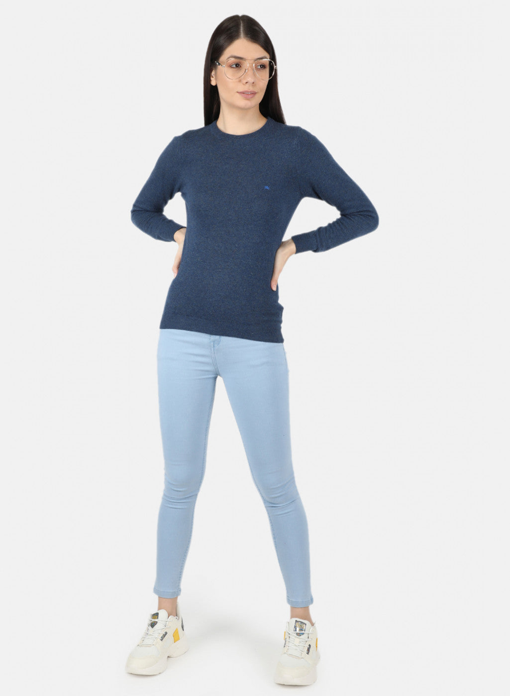 Women Blue Solid Winter Top