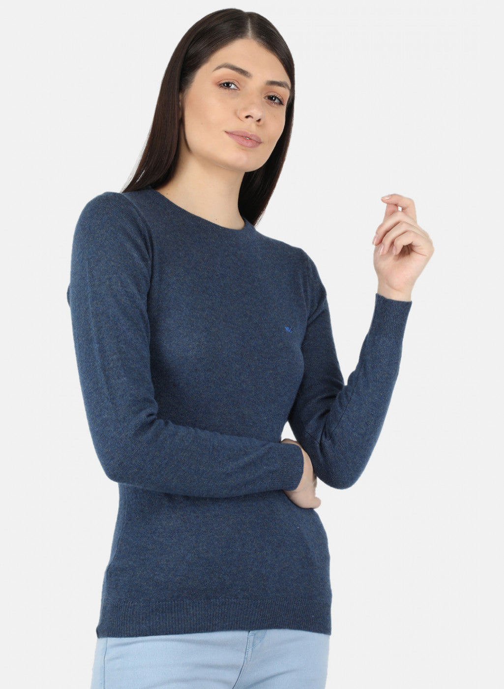 Women Blue Solid Winter Top