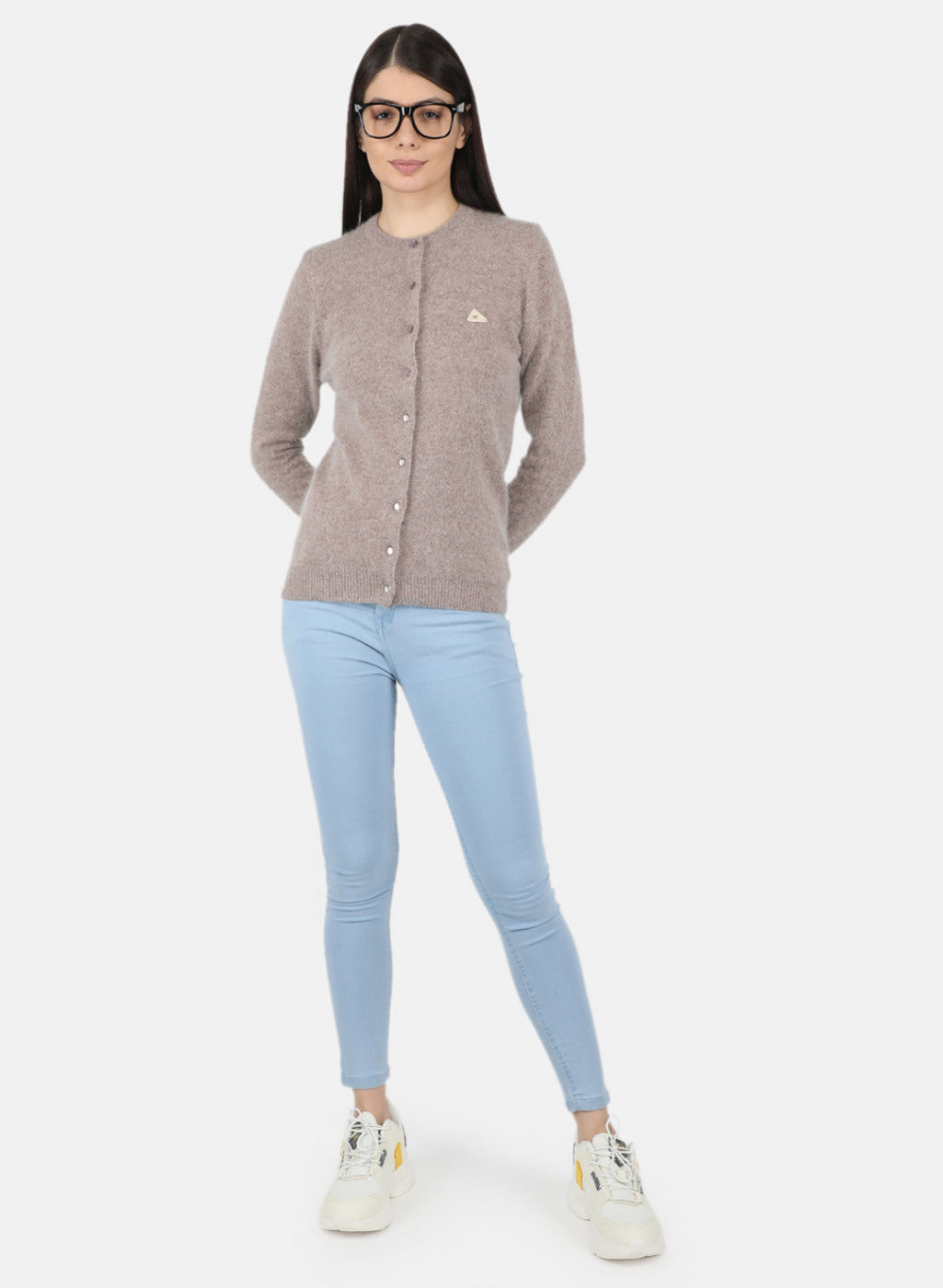 Women Beige Solid Cardigan