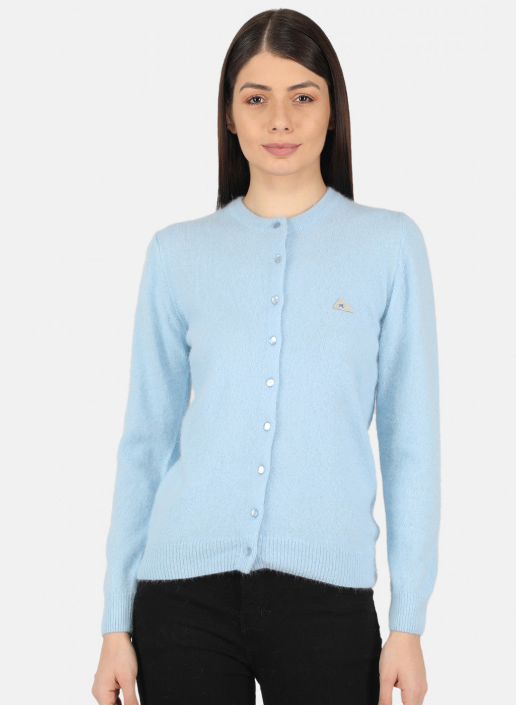 Women Sky Blue Solid Cardigan