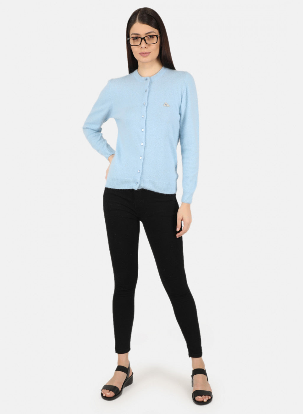 Women Sky Blue Solid Cardigan