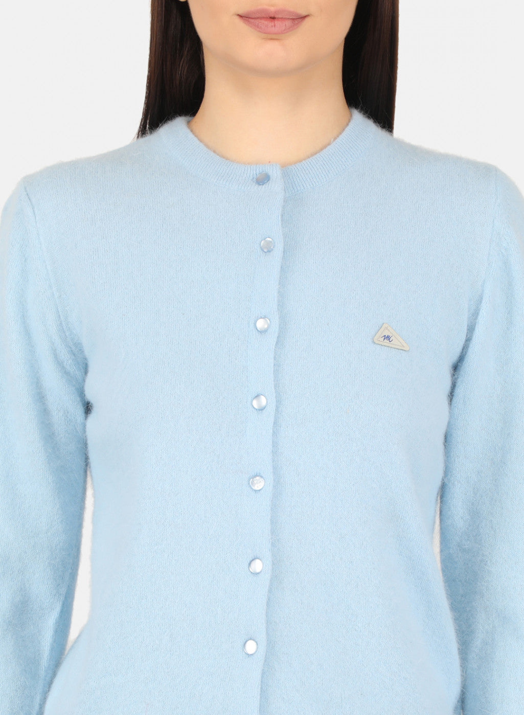 Women Sky Blue Solid Cardigan