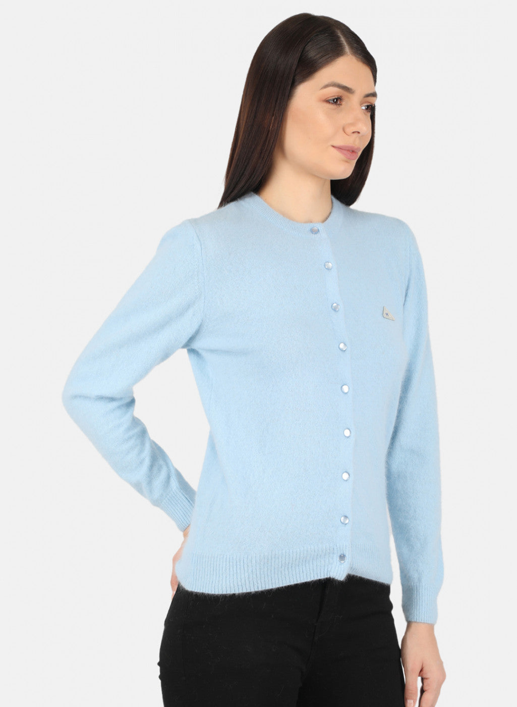 Women Sky Blue Solid Cardigan