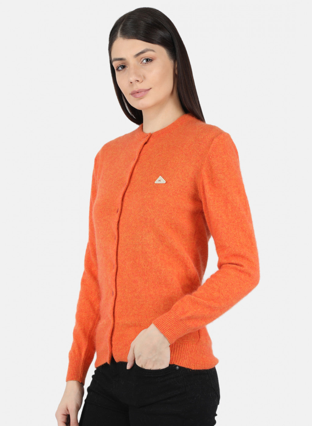 Women Orange Solid Cardigan