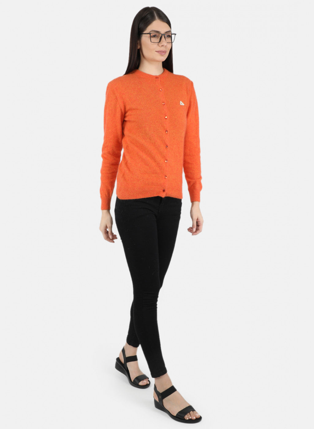 Women Orange Solid Cardigan