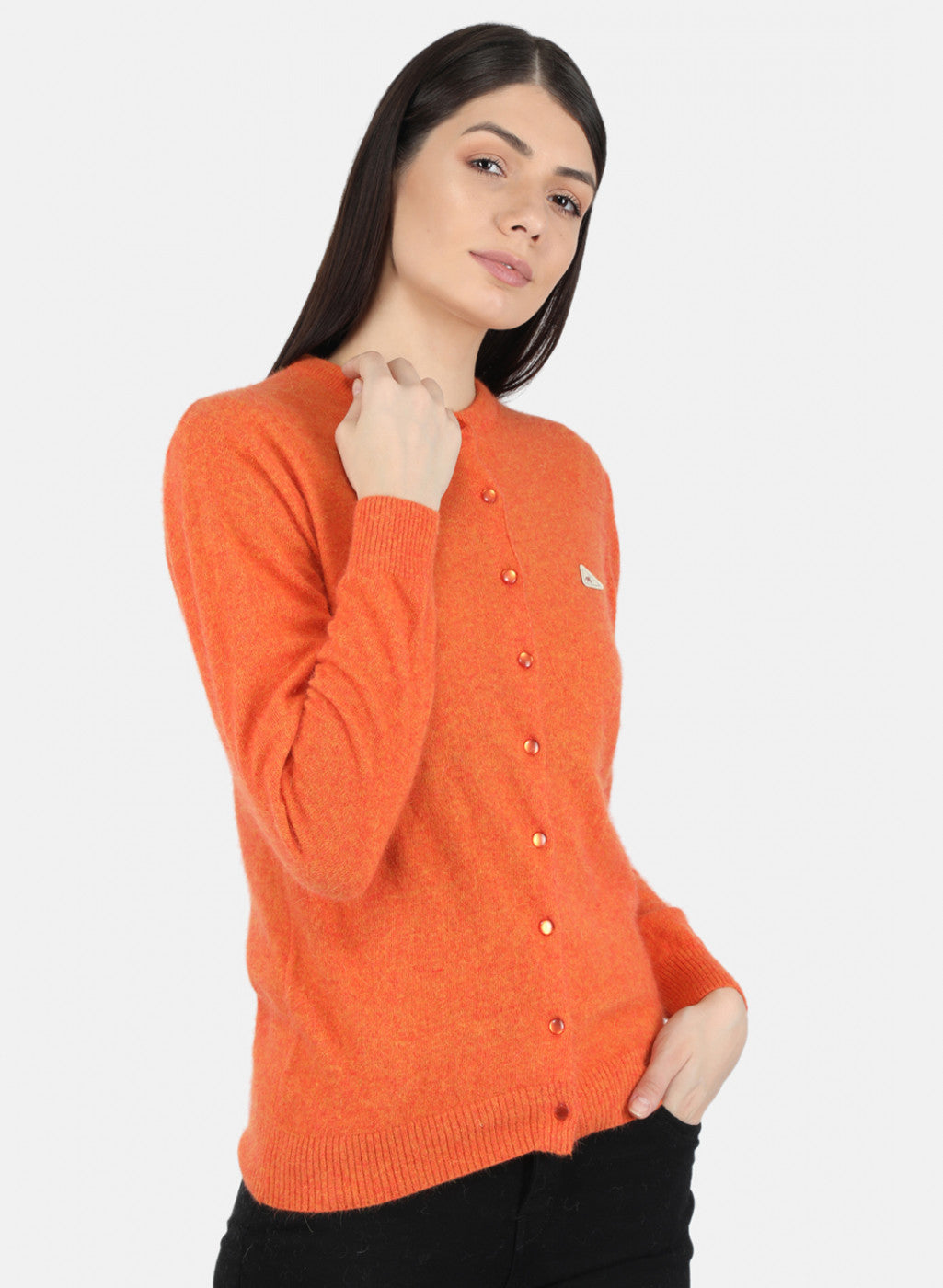 Women Orange Solid Cardigan