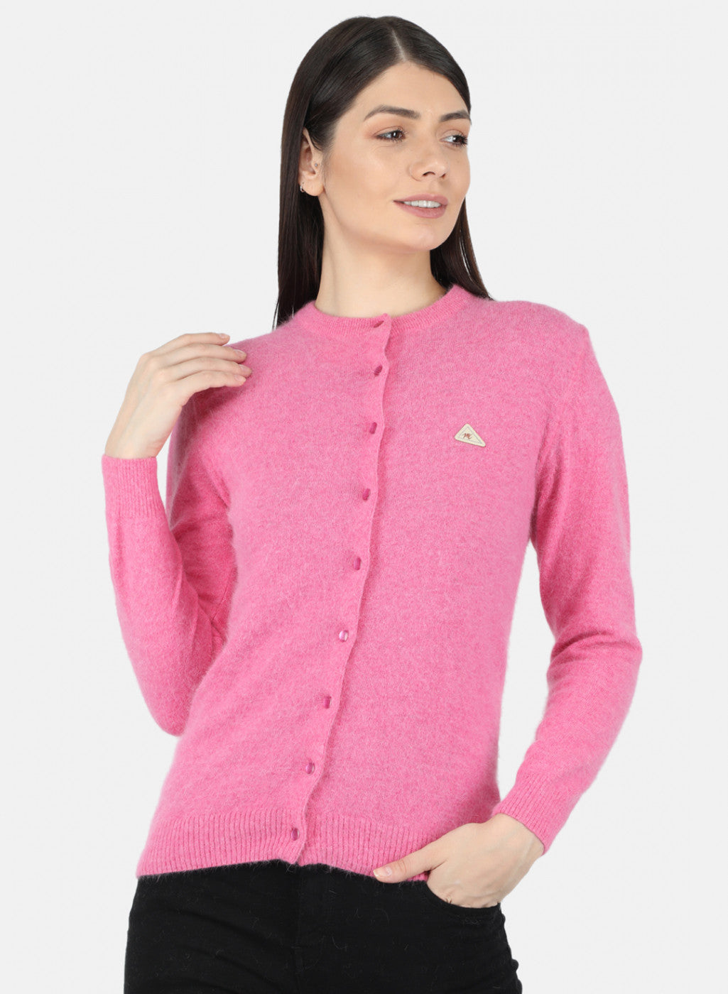 Women Pink Solid Cardigan