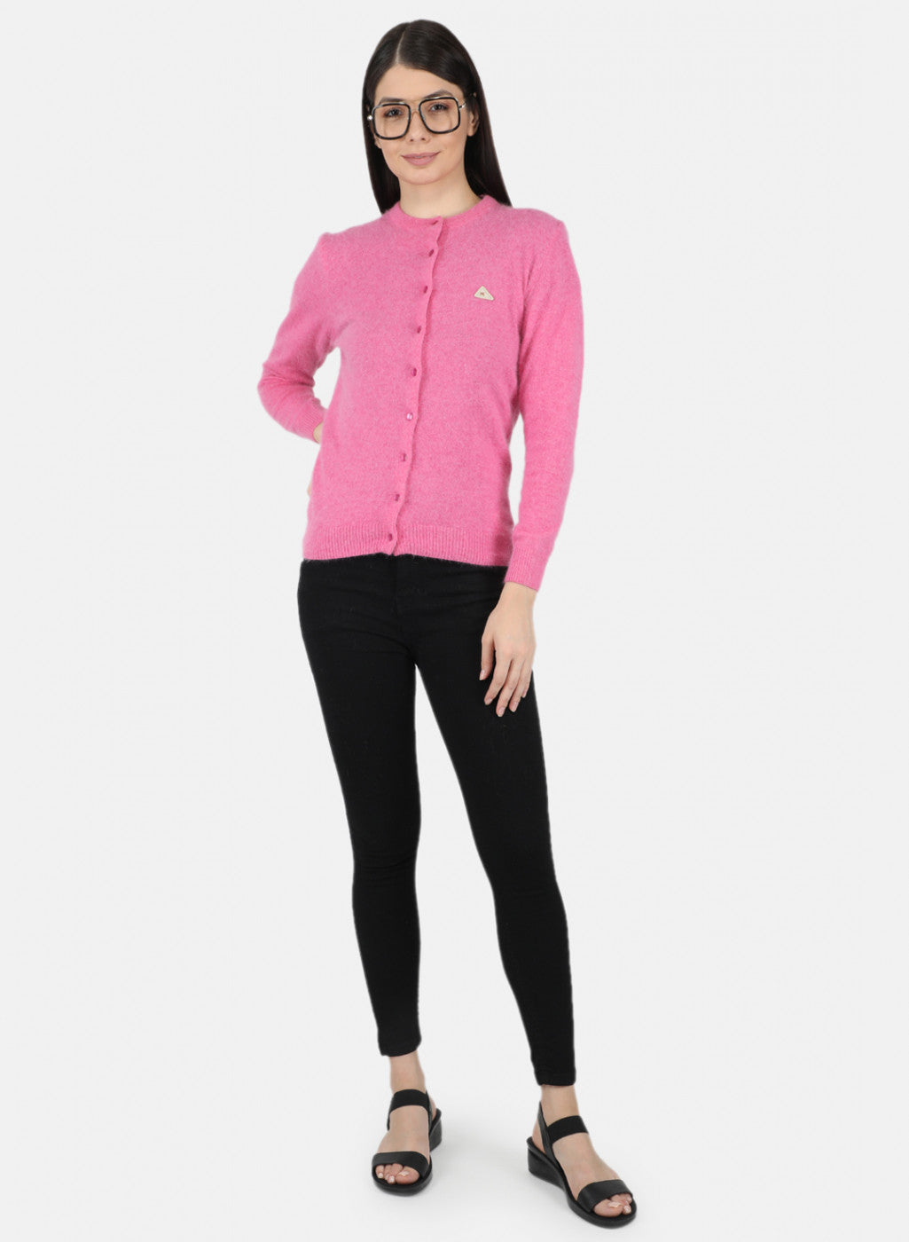 Women Pink Solid Cardigan