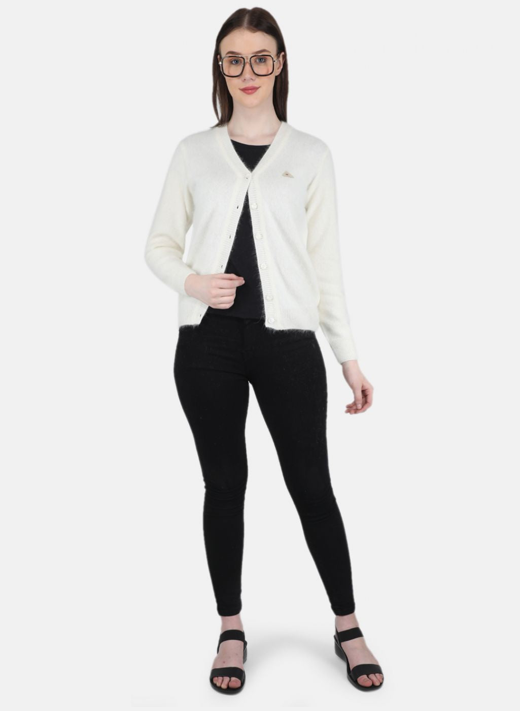 Women White Solid Cardigan