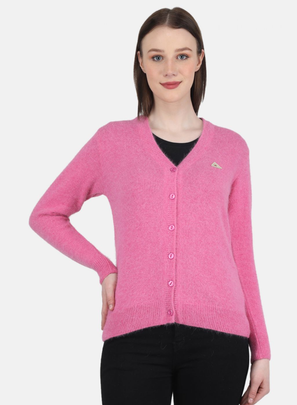 Women Pink Solid Cardigan