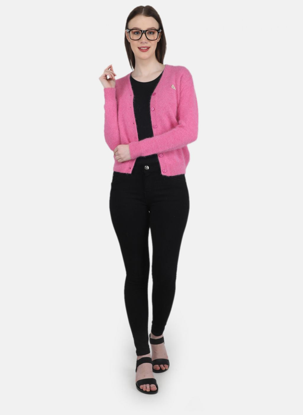 Women Pink Solid Cardigan