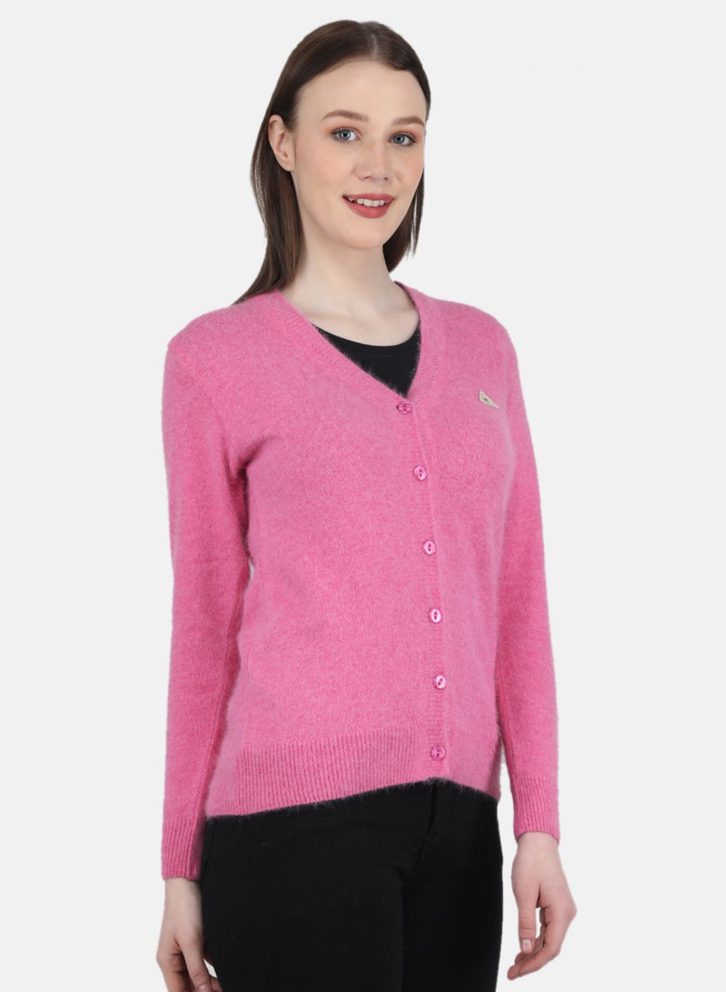 Women Pink Solid Cardigan