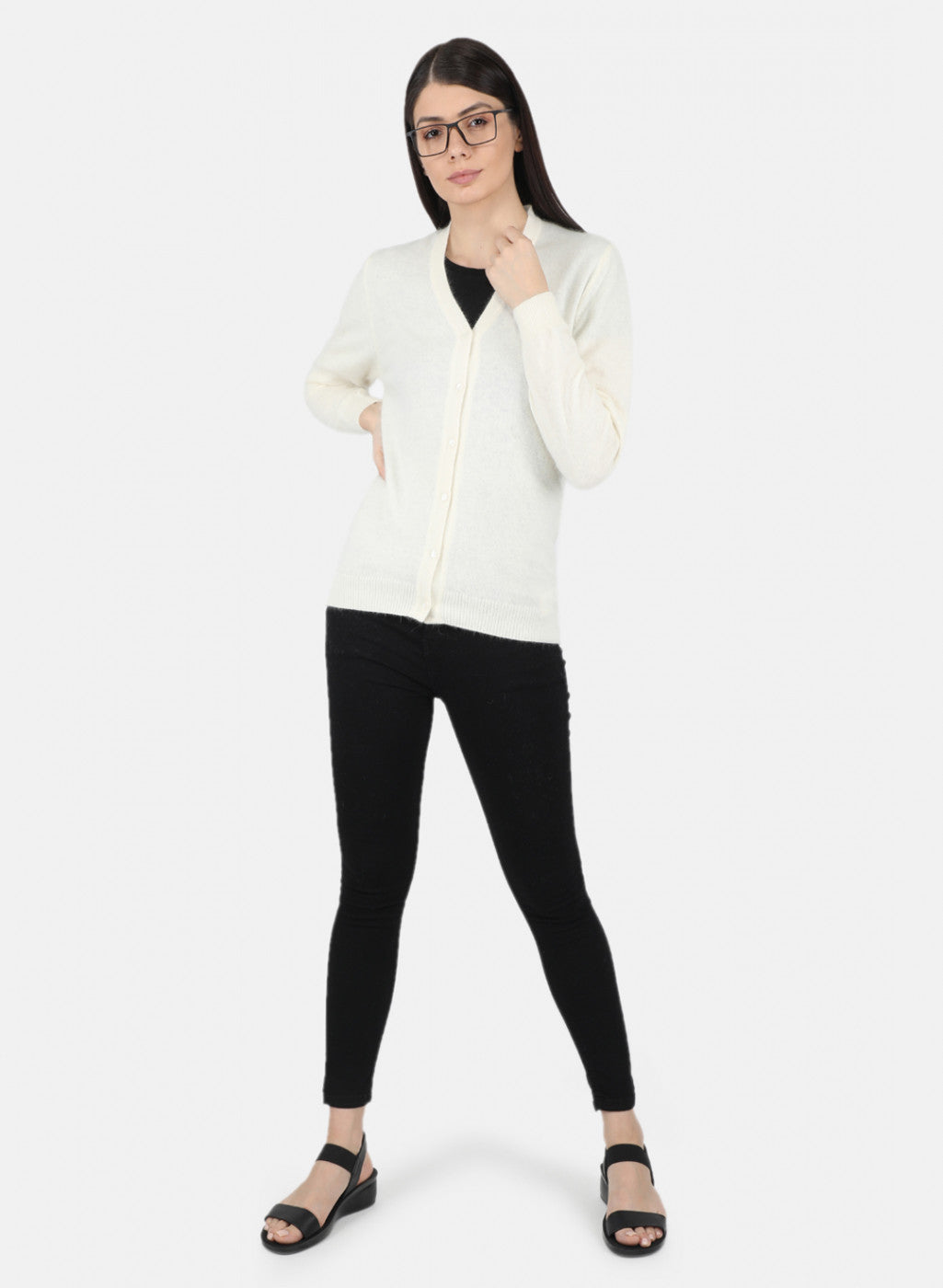 Women White Solid Cardigan