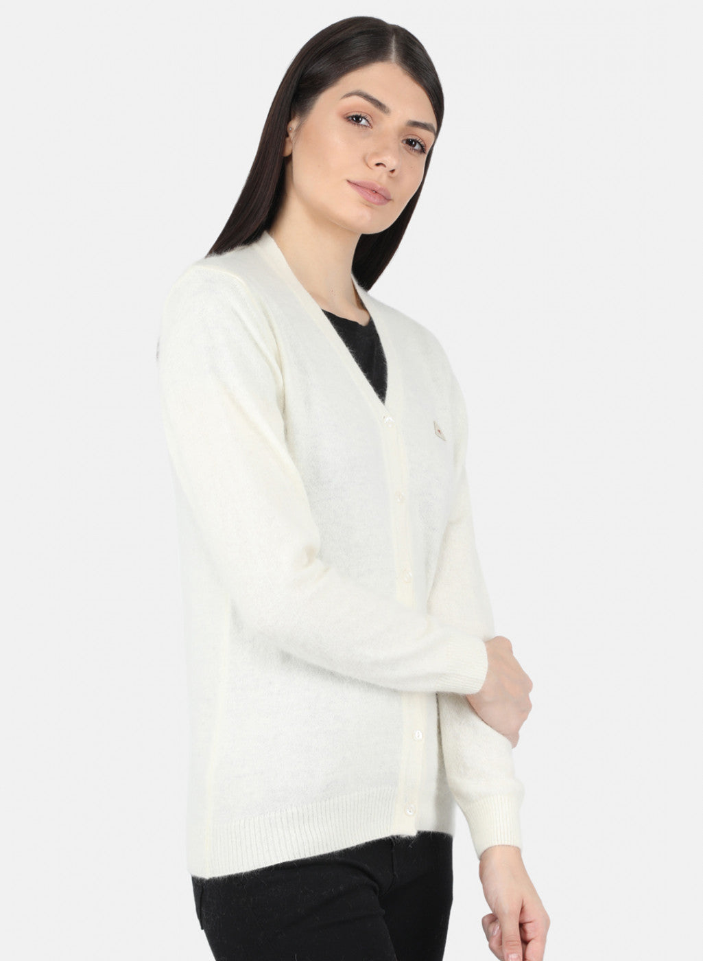 Women White Solid Cardigan