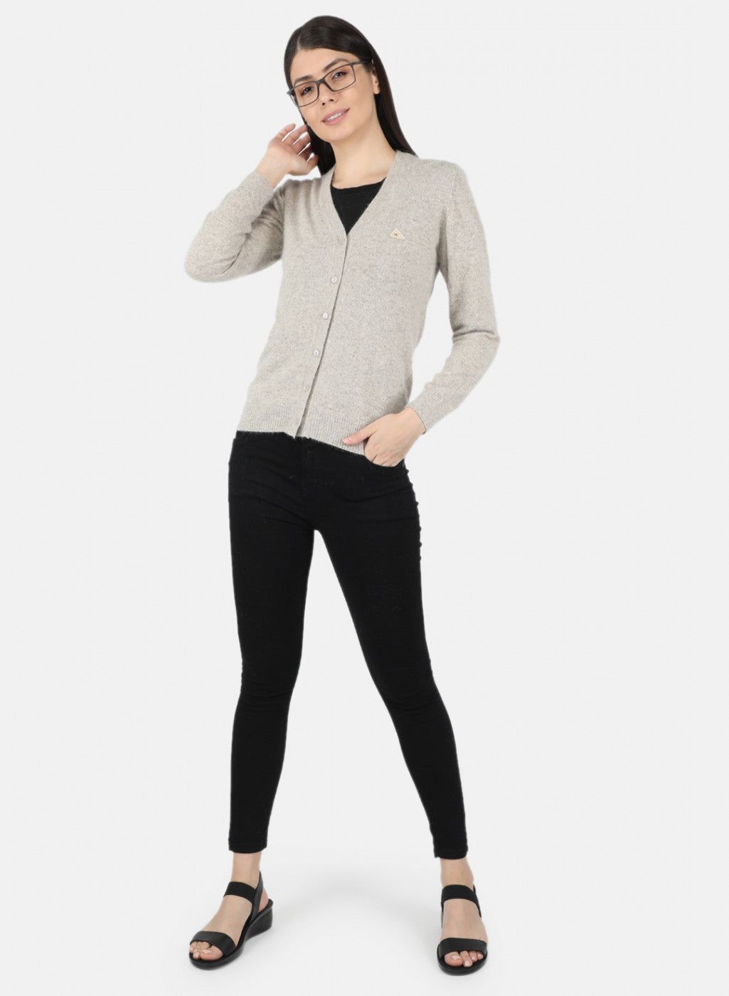 Women Khaki Solid Cardigan