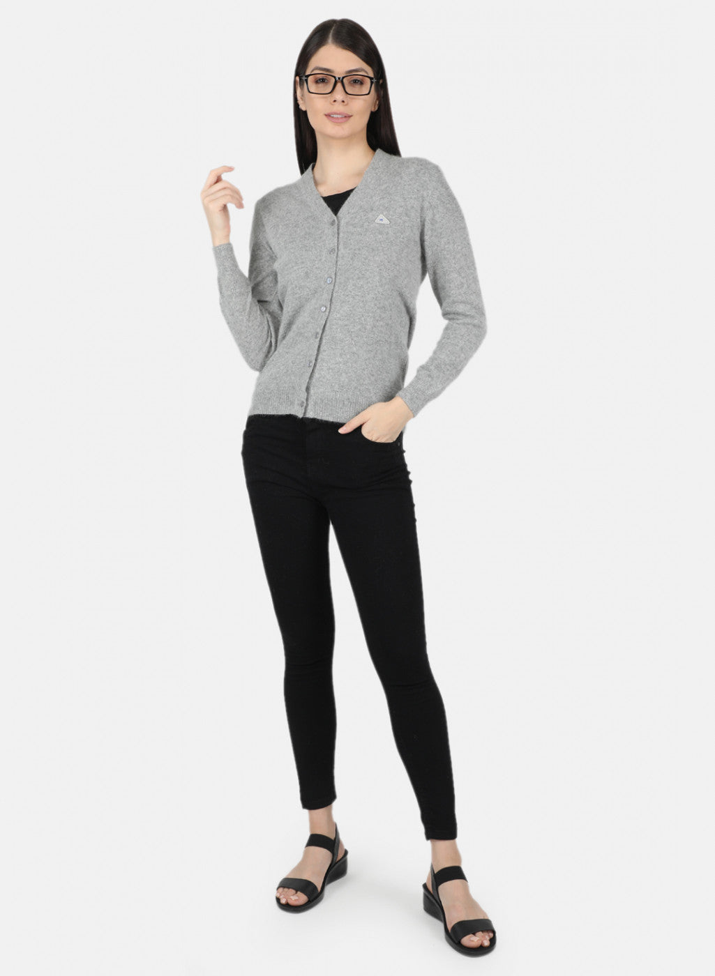 Women Grey Solid Cardigan