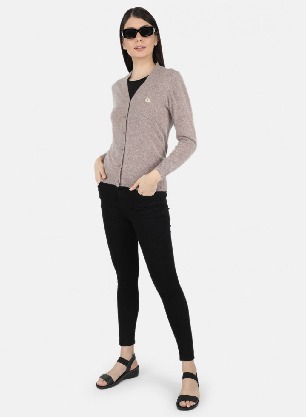 Women Beige Solid Cardigan