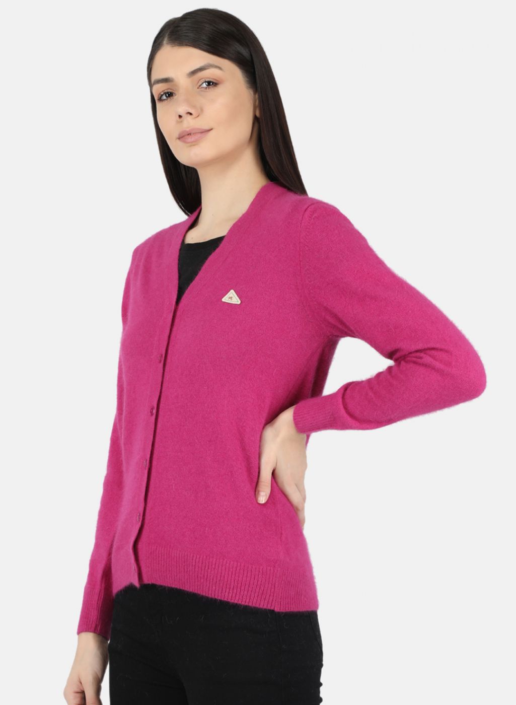 Women Pink Solid Cardigan