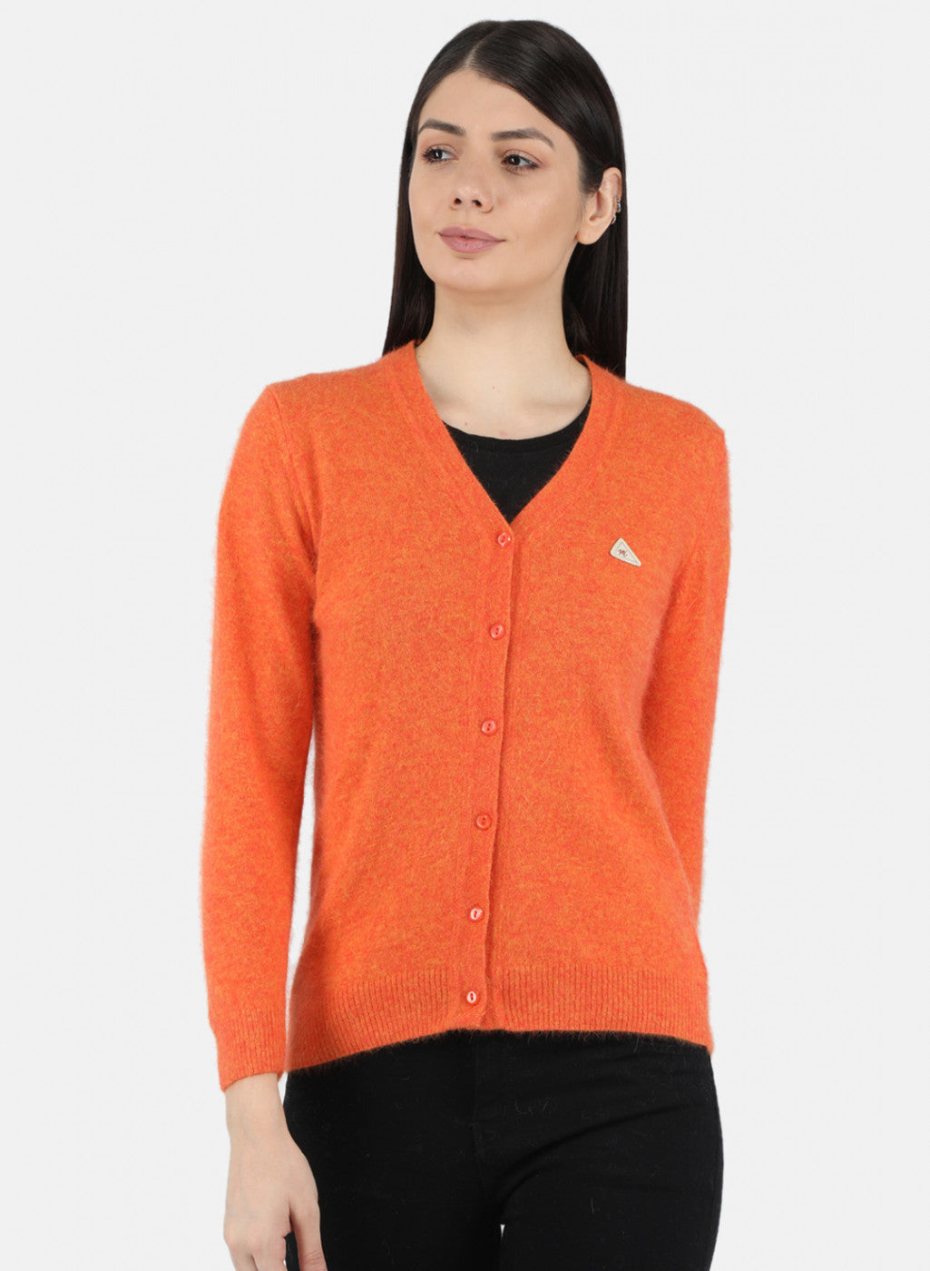 Women Orange Solid Cardigan