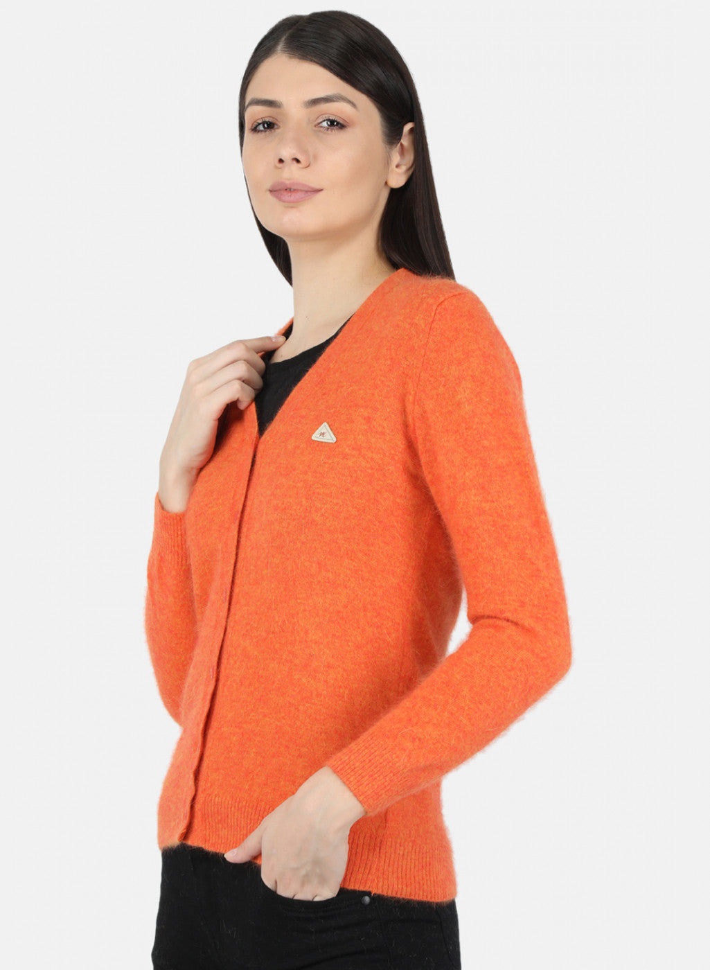 Women Orange Solid Cardigan