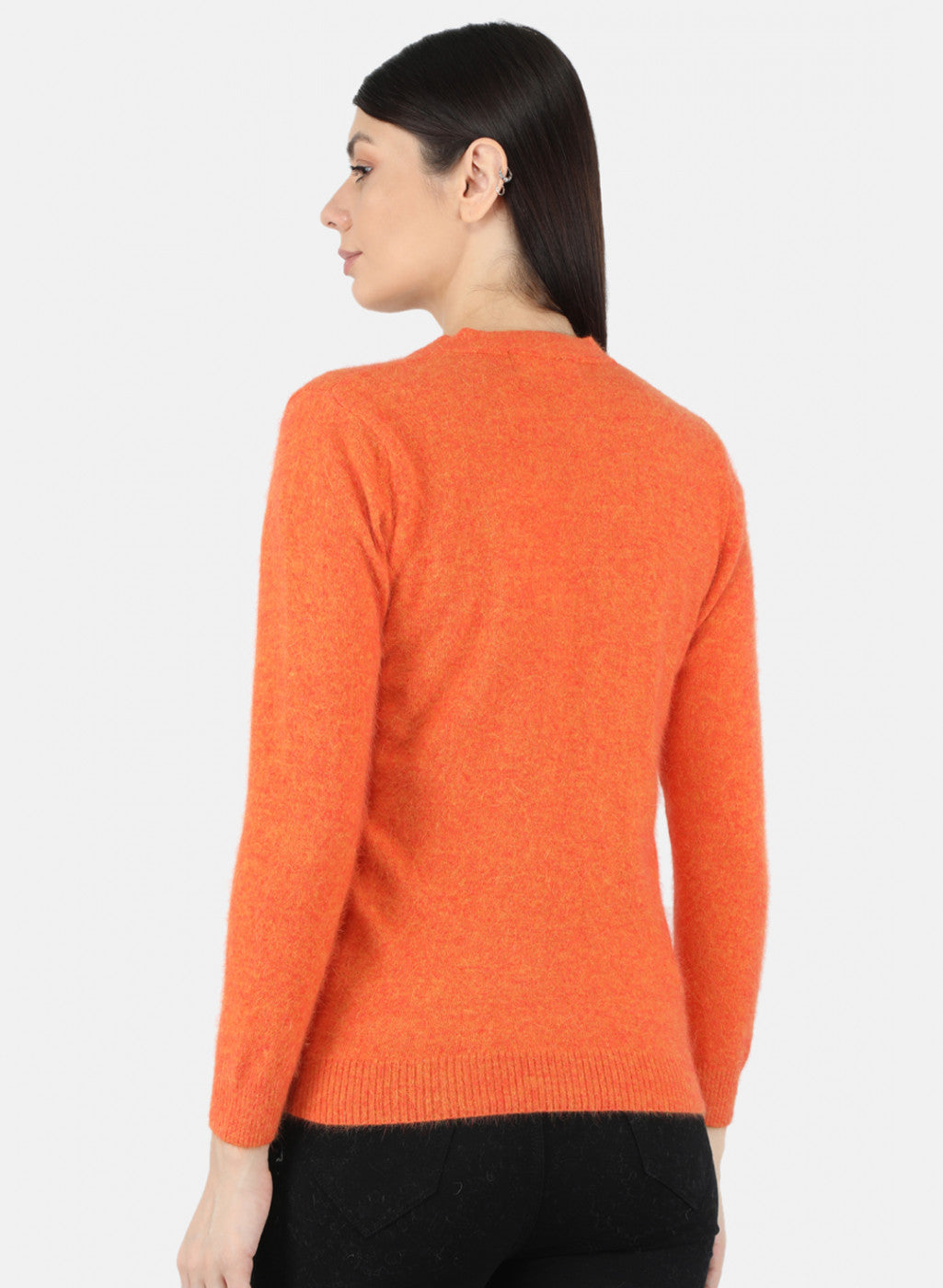 Women Orange Solid Cardigan