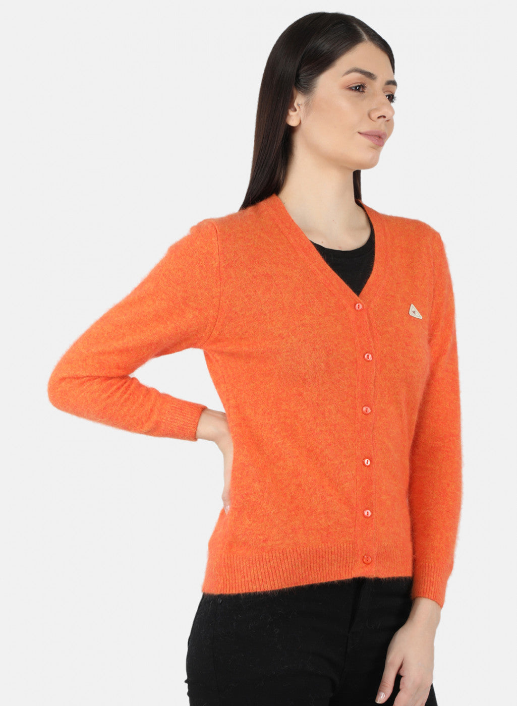 Women Orange Solid Cardigan