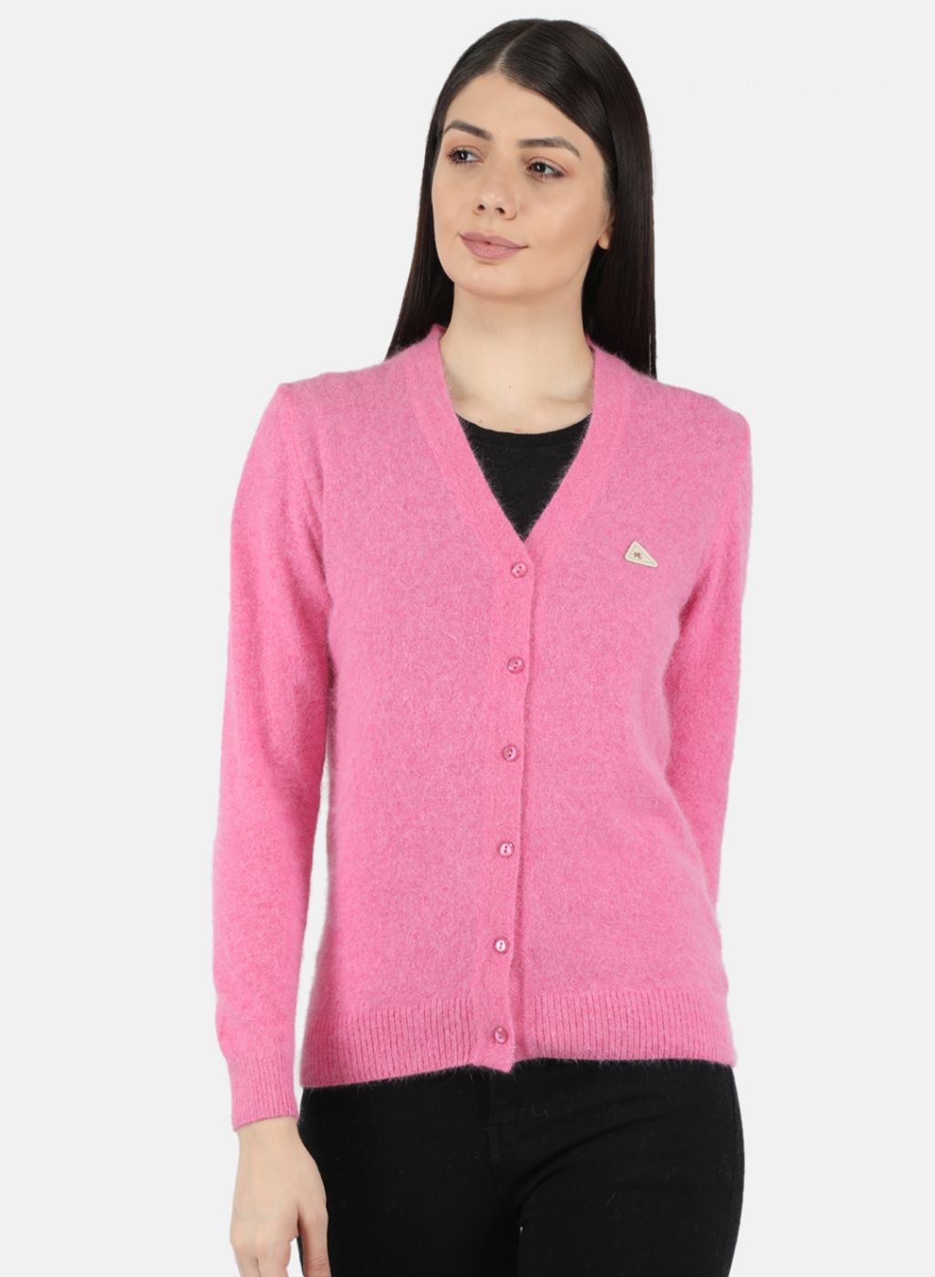 Women Pink Solid Cardigan